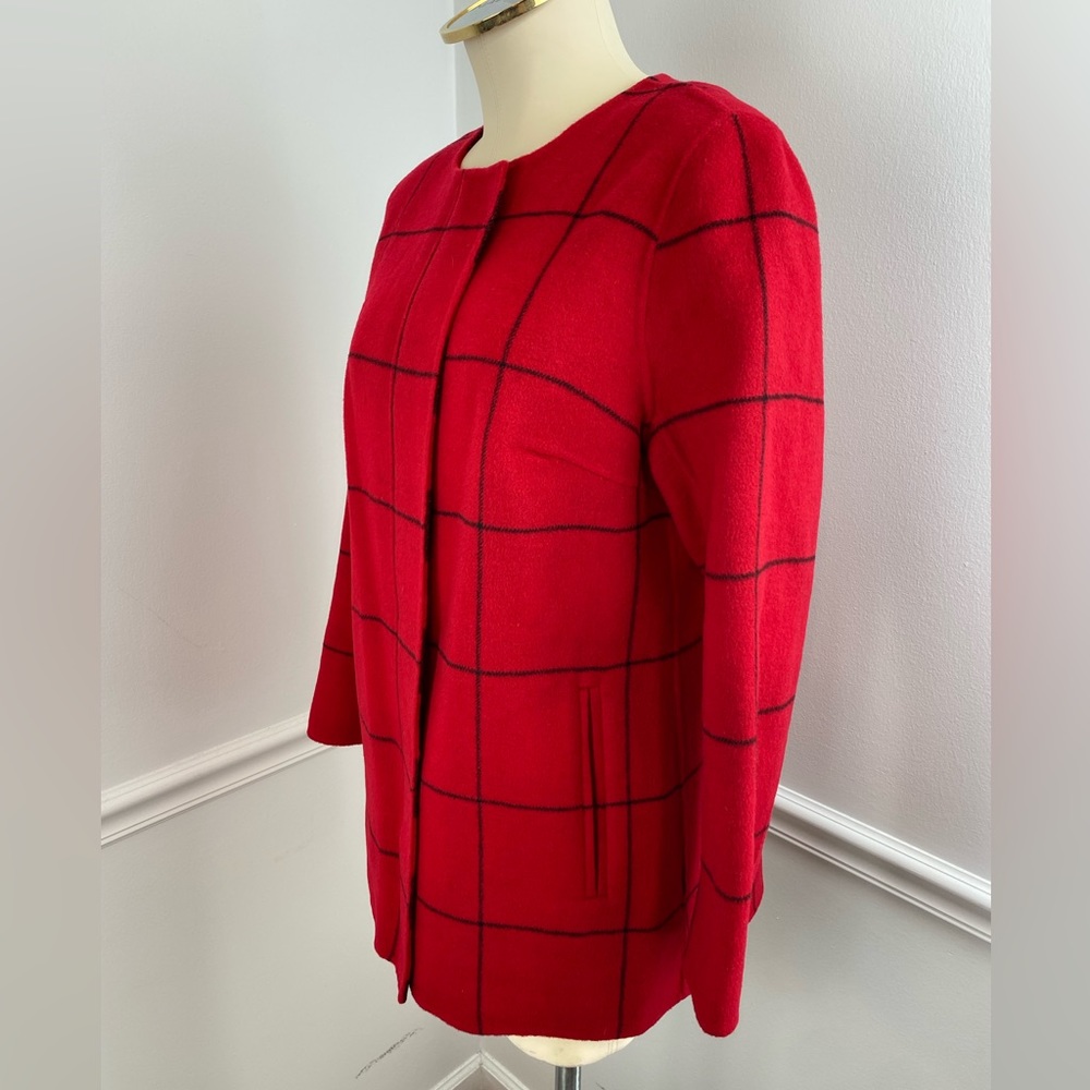 TALBOTS Petites Red & Black Wool Zip Front Jacket | Size 6P - Picture 4 of 12